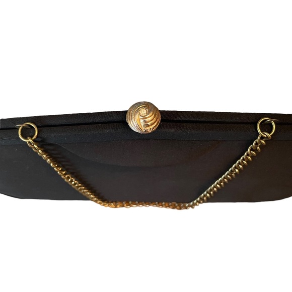Black Fabric evening bag with gold tone chain and clasp - Picture 3 of 5